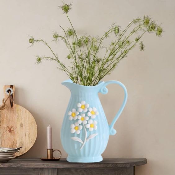 Image of Amazon Basics Modern Decorative Ceramic Vase with Handle | for Home Decoration (Sky Blue)