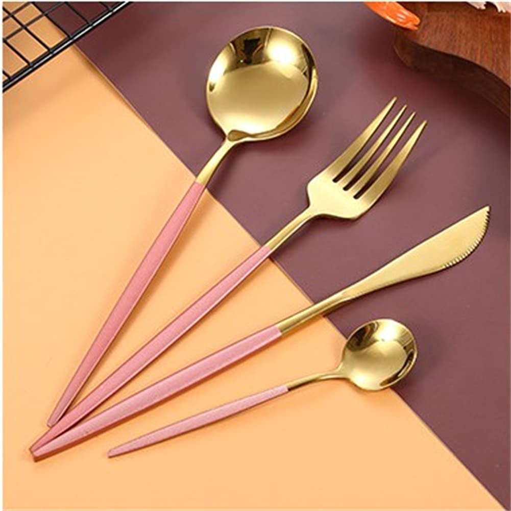 Ensembles De Couverts, Ensemble De Couverts 24 Pièces, Service pour 6, Ensemble d'argent en Acier Inoxydable pour La Maison/Bureau/De La Fête, De La Boîte-Cadeau Haut De Gamme,Pink Gold