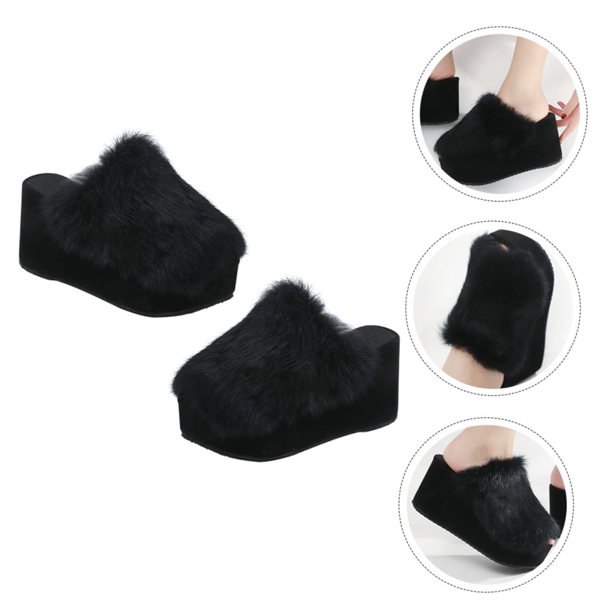 Pantuflas de Casa Negras de Suela Engrosada en Peluche Artificial Eva
