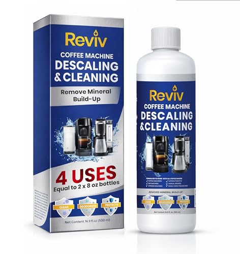 REVIV Coffee Maker Descaling Solution (4 Uses) 16.9 fl oz – Universal Coffee Descaler for Keurig, Nespresso, Breville & Delonghi Machines – Descaler for Multi-Cup & Single Serve Brewers