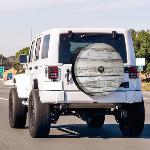 Image of Wooden Board White Old Style Spare Tire Cover with Backup Camera Hole Wheel Tire Cover Fit Trailer, RV, SUV and Many Vehicle 18inch