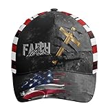Patriotic Adjustable Snapback Baseball Cap for Men Women, Printed Faith Cross American Flag Trucker Hats Classic Caps Dad Hat Gifts Black