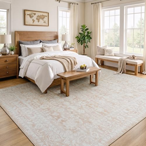 Tapete vintage floral 9x12 para sala Beige Rosa miniatura 6