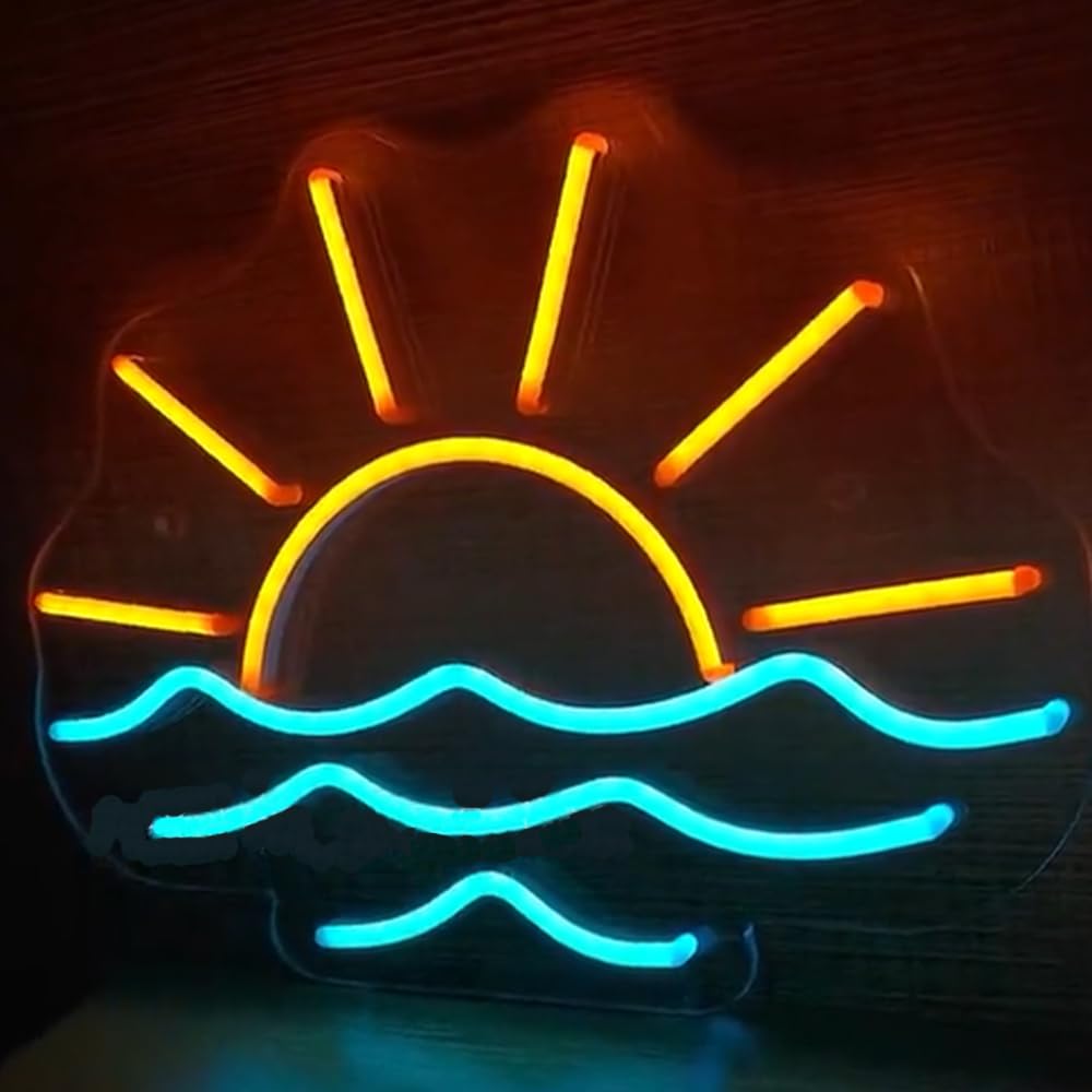 Ulalaza LED Sign Sunset Neon Signs Waves Led Home Wall Decorative Lights Sunrise Night Lamps Mountains Decoration Light USB Brightness Adjustable