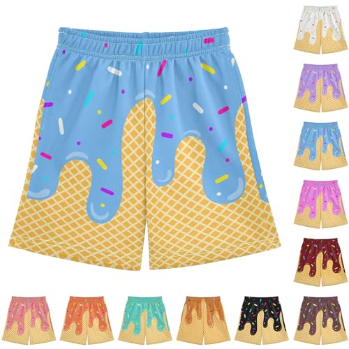 Ice Cream Shorts Toddler Baseball Short Boys Girls Summer Cute Preppy Casual Elastic Waist Short-Pants with Pockets 2-14Years