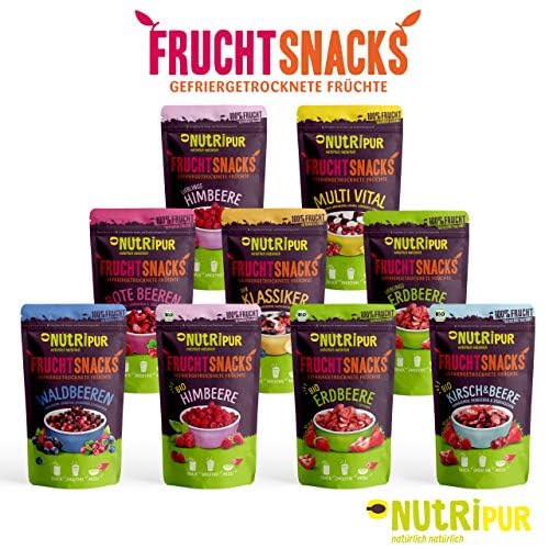 BIO Frucht Snack für Kinder: 6x15g Erdbeeren Gefriergetrocknet BIO – Gefriergetrocknete Früchte – Getrocknete Früchte – Kleine Racker von NutriPur