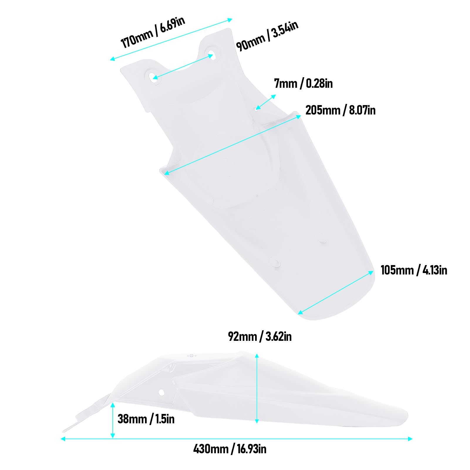 Garde-boue arrière de moto en plastique, protection de queue, garde-boue de remplacement pour KLX110 KX65 Dirt Pit Bike Motocross, garde-boue arrière ABS haute durabilité (Blanc)