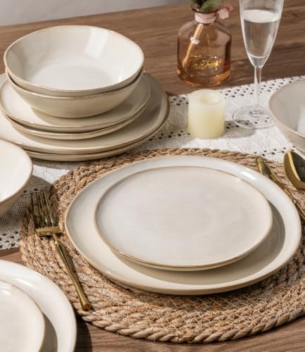 Image of AmorArc Ceramic Dinnerware Sets for 4, 12Pcs Plates and Bowls Sets Dishes | Stoneware Handmade Reactive Glaze Dinner Set, Highly Scratch Resistant | Dishwasher & Microwave Safe Dishware