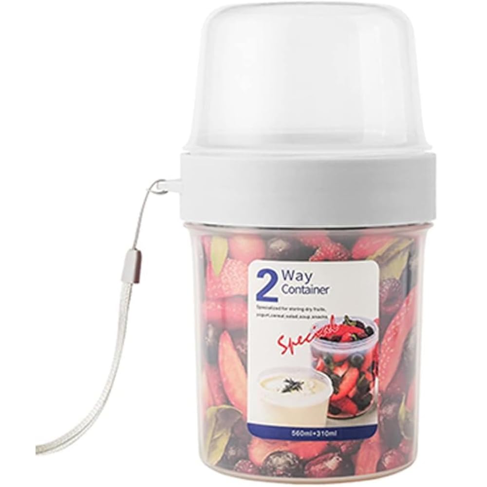 FIKKANI Portable Breakfast Container Cup Cereal Cups Double Layer Compartment Food Storage Container Box Yogurt Fruit Oatmeal Containers for Travel, Office (310+560ML)-image-3