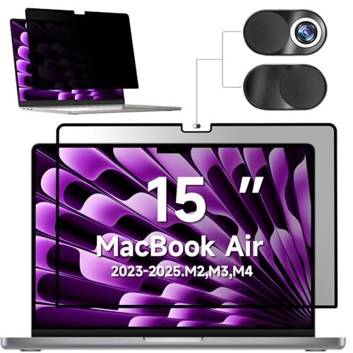 Image of Mamol Privacy Screen for MacBook Air 15 Inch (2023-2025, M2, M3,M4)- A2941 A3114, MagicSuction Removable Vacuum Adsorption Anti Spy,Anti Glare Anti Blue Light Filter for Mac Laptop Computer