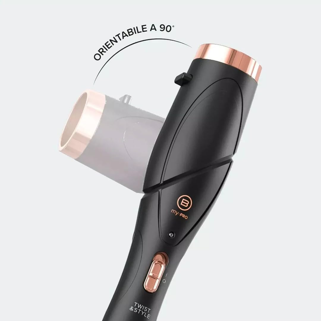 Twist & Style Kit Professionale per Capelli, Bellissima 3 Accessori Intercambiabili, Nero con Dettagli Oro Rosa, Ricci e Onde, 200W, Ceramica, 200°C