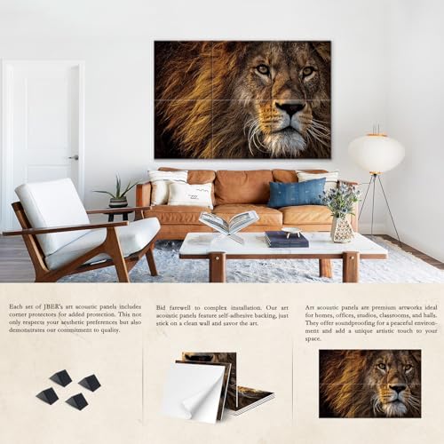 Image of JBER 6 Pack Art Acoustic Panels 72 inch x 48 inch, Soundproof Wall Art, Lion
