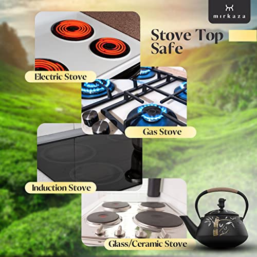 Tea Kettle, Cast Iron Tea Pot With Stainless Steel Infuser, Japanese Tea Pots For Stove Top, Unique Hand Painted Bamboo Pattern, Teapots With Enameled Interior, Tetsubin Tea Kettle, 800Ml #TOP4