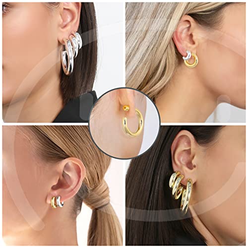 Wowshow Gold Hoop Earrings for Women 14K Gold Plated Hoops Chunky Open Hoops Earrings Lightweight4