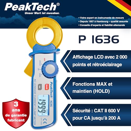 Pince ampèremétrique de courant de fuite AC PeakTech 1636 pour mesure précise - 3