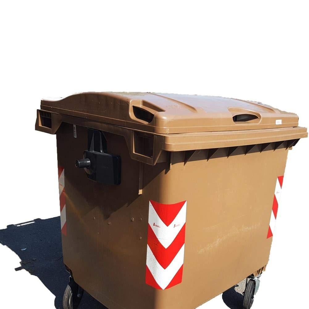 Cassonetto per la raccolta differenziata rifiuti, capacità 660 Lt, certificato UNI EN 840, coperchio piano, colore marrone
