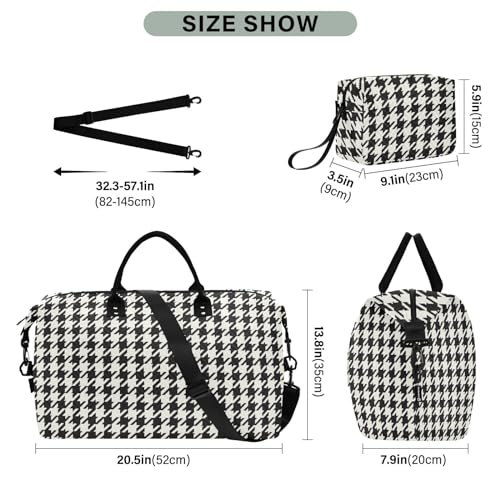 Generic Classic Houndstooth Travel Duffle Bag Duffel Bags Large Weekender Bag Carry On Duffel Bag Gym Bag with Toiletry Bag Garment Duffle Bags for Yoga Women Airplanes Men Adults Trip Sports3