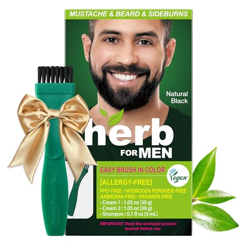 Herb For Men Mustache & Beard Dye (Nature Black, 1 Pack), PPD-Free Ammonia-Free, Vegan with Natural Ingredients, Odorless, Gentle for Sensitive Skin, No Skin Irritation