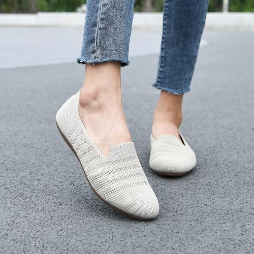 Image of poemlady Women's Ballet Flat Shoes Dress Shoes Knit Round Toe Slip On Ballerina Walking Flats Shoes for Woman Low Wedge Casual
