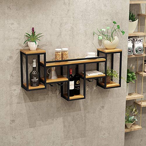 Casier à vin mural en bois et métal avec support de verres - 3