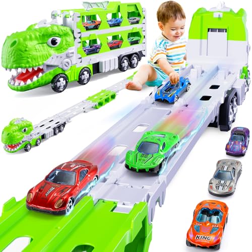 iKidiki Dinosaure Jouet 2 3 4 5 Ans, Voiture Enfant Jouet Enfant 2 3 4 5 Ans Camion Cadeau Enfants 2 3 4 Ans Jouets Garcon Fille 2-4 Ans, Camion de Transport...