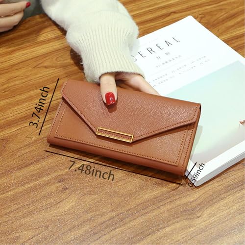 Women's Wallet-Pu Leather Clutch With Metal Decorations-Multi-Slot Card And Cash Organizer-Perfect For Everyday Use (Brown)2