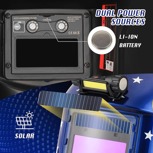 Image of WR01A Welding Helmet Auto Darkening with LED Light True Color Solar Powered Welder Hood with Adjustable Shade Range 4 /9-13 for Mig Tig Arc Welding Mask (Blue Eagle + Welding Gloves)