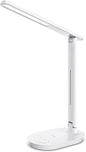 LASTAR Lámpara de escritorio LED, lámparas de mesa regulables con protección ocular con luz nocturna, puerto de carga USB, 4 modos de temperatura de