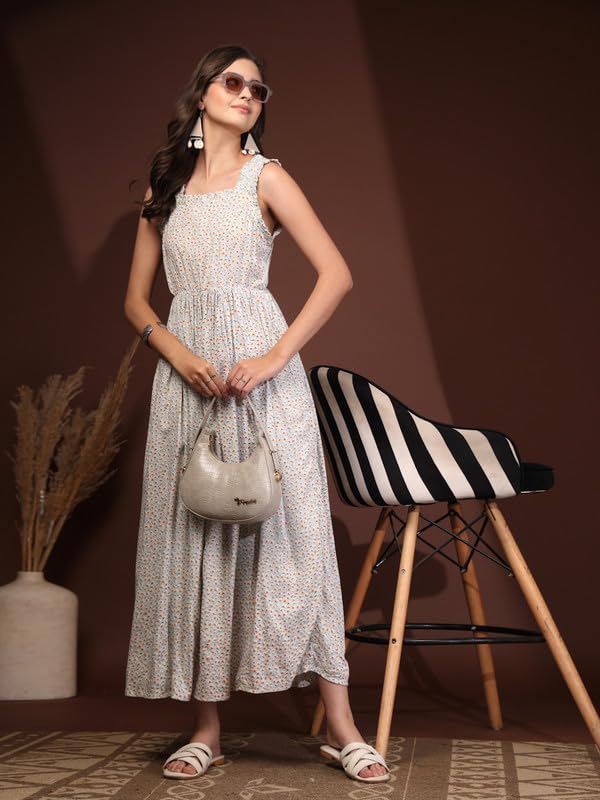 Image of Dress for Women | New Rayon Floral Printed Flared Maxi Dress for Women & Girl's