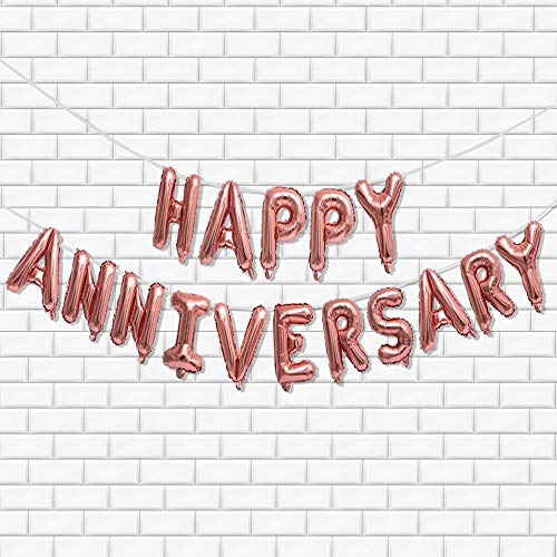 Image of AMFIN Happy Anniversary Balloons for Decoration Anniversary Celebration Balloons Bedroom, Room Decorating Items Marriage Theme Decorative Foil Balloons for Anniversary - Rose Gold