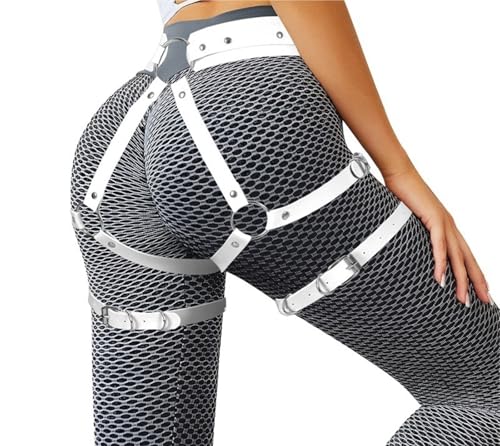 Punk Body Chain Leather Belt For Women Goth BDSM Lingerie Bondage Corset Harness Belt Rave Fashion Accessories(White)