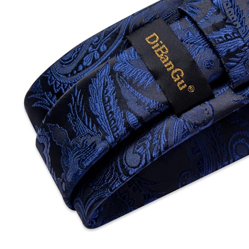 Image of DiBanGu Silk Floral Ties for Men Woven Paisley Necktie and Tie Clip Handkerchief Cufflinks Set for Party Wedding
