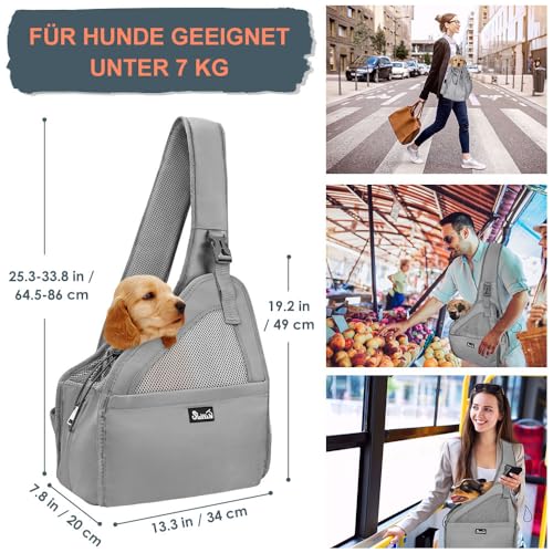 Nasjac Haustier Hund Riemen-Fördermaschine, Welpe Reisetasche Tote Verstellbarer gepolsterter Gurt Atmungsaktives Netz Harte untere Stütze Kordelzug Vordertasche Waschbar, unter 7.0kg (Grau)