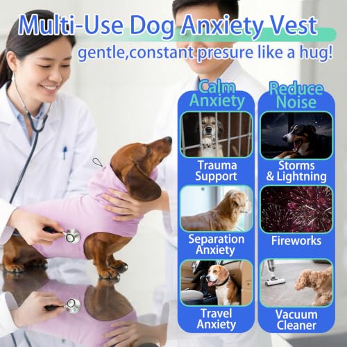 Image of MIGOHI Anxiety Vest for Small Dogs | Dog Calming Vest for Separation,Soft Dog Anxiety Shirt,Anxiety Jacket for Dogs with Ear Wrap to Reduce Noise Stress,Fireworks,Thunderstorm,Purple,S