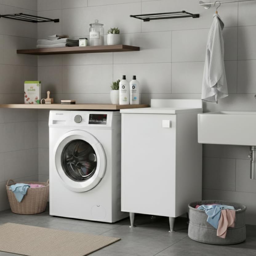 Mobiletto Base 1 Anta Destra Bianco Frassinato 40x83,5x50 Cm – Già Assemblabile Per Bagno, Lavanderia E Ingresso