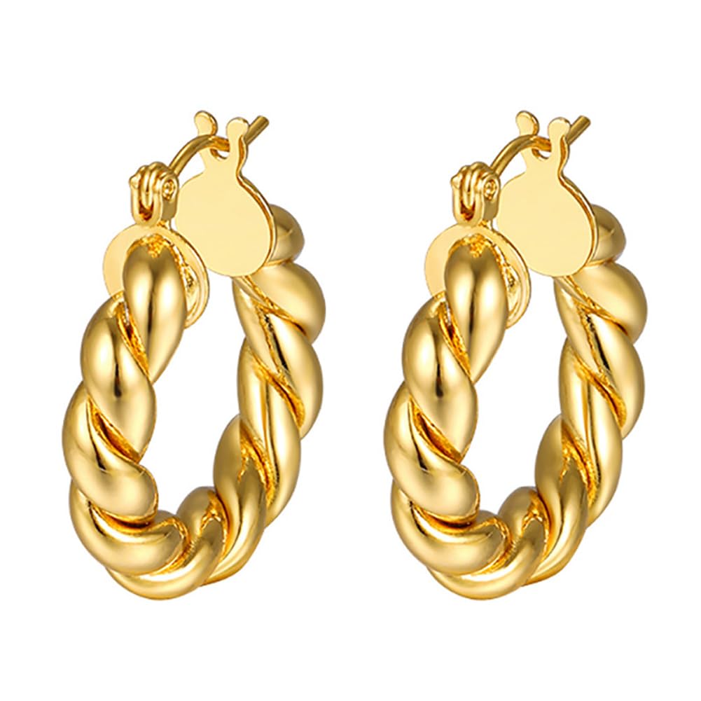 Shining Diva FashionAnti Tarnish Jewellery Celebrity Inspired 14k Real Gold Plated Simple Plain Link Chain Chunky Huggie Hoop Latest Trendy Stylish Copper Earrings for Women Girls