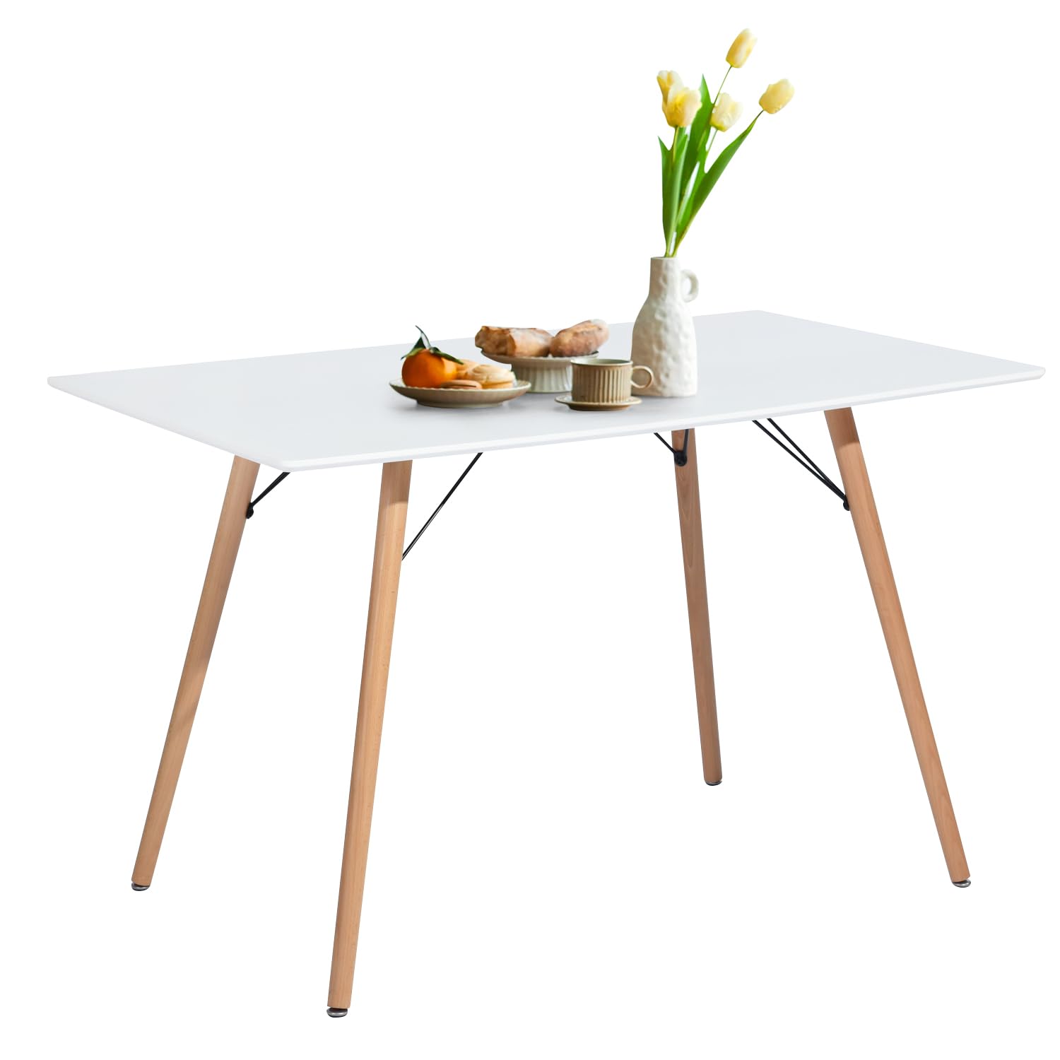 FurnitureR Functional White Solid Wood Legs for Home Office Kitchen Dining Room Patio Small Spaces Modern 47.2 Inch Rectangular Dinning Table for 4-6 People