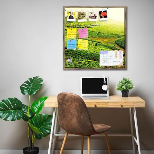 Image of ArtzFolio Tea Plantations, Munnar, Kerala | Bulletin Board Notice Pin Board | Vision Soft Board Combo with Thumb Push Pins & Sticky Notes | Antique Golden Frame | 28 x 28 inch (71 x 71 cms)