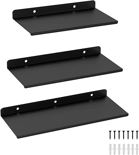 Benzoyl Paquete de 3 estantes flotantes negros estante de montaje en pared para dormitorio sala de estar oficina cocina 9129169 pulgadas