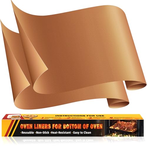 Dauerbackfolie für Backofen Hitzebeständig, 2 Stk 43x64cm Große Ofeneinlagen, Antihaft Teflon Backmatte, Backpapier Wiederverwendbar für Elektro- und Gasbackofen, BPA- und PFOA-frei, Kupferfarbe