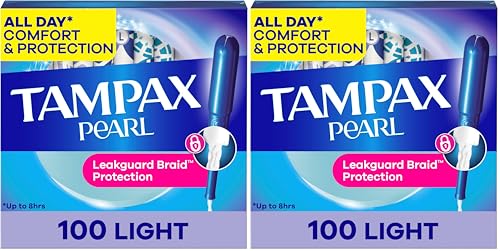 Image of Tampax Pearl Tampons for Women, with LeakGuard Braid, Light Absorbency, Unscented,100 Count (Pack of 2)