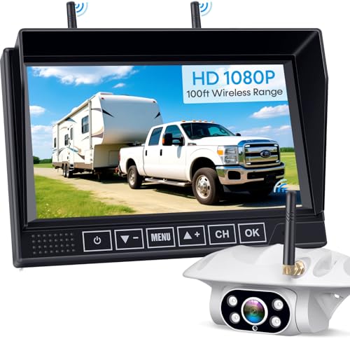Wireless Backup Camera for RVs, Trucks & Trailers - 1080P HD, 100ft Wireless Range, Night Vision,...