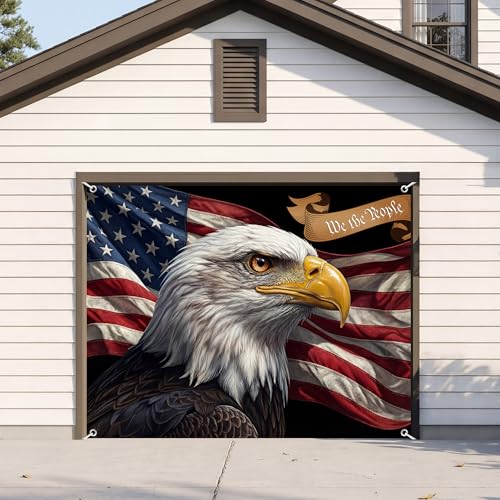 American Flag Bald Eagle Backdrop Banner with We The People Design (9x7ft) | Patriotic Wall Hanging for Garages Events Photo Booths Parties & Stage Decor |