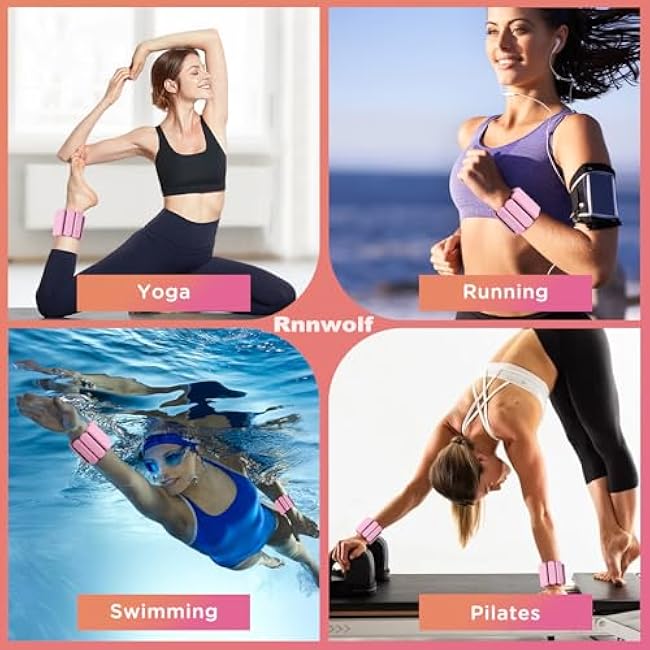 Adjustable Wrist Ankle Weights 2lbs/Pair Men Women Silicone Weighted Wristband Bangle for Yoga Pilates Walking Running Fitness Strength Training