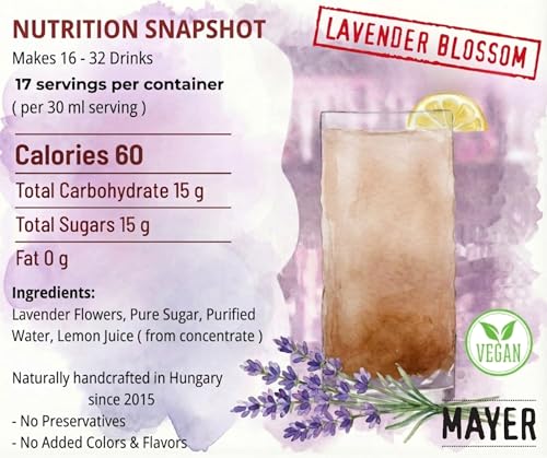 Image of Mayer Lavender Syrup - Pure Lavender Syrup, Award-Winning, Only Real Lavender Flowers and 3 Natural Ingredients, Vegan, Gluten Free, Perfect for Coffee, Cocktails, Lemonades, Desserts - No Added Colors or Flavors (1 Pack)