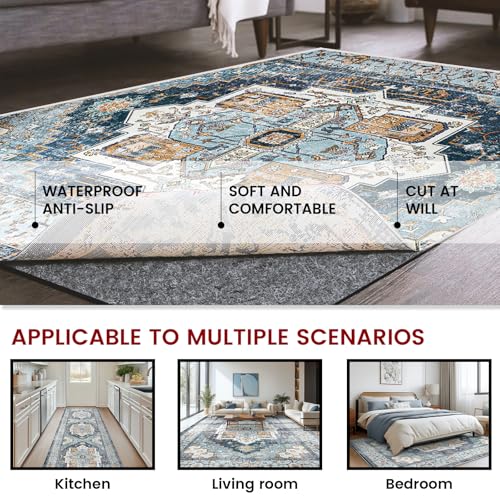 Waterproof Rug Pad, 2x8 ft Area Rug Non-Slip Carpet Pad, 1/4" Thick Non-Slip Rug Pads for All Floors and Finishes, Felt Pad for Hardwood Floors, Keeps Carpets in Place Soft and Safe