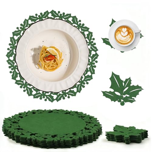 12 Stück Platzset Weihnachten Set, 6 FilzPlatzmatten + 6 Untersetzer...