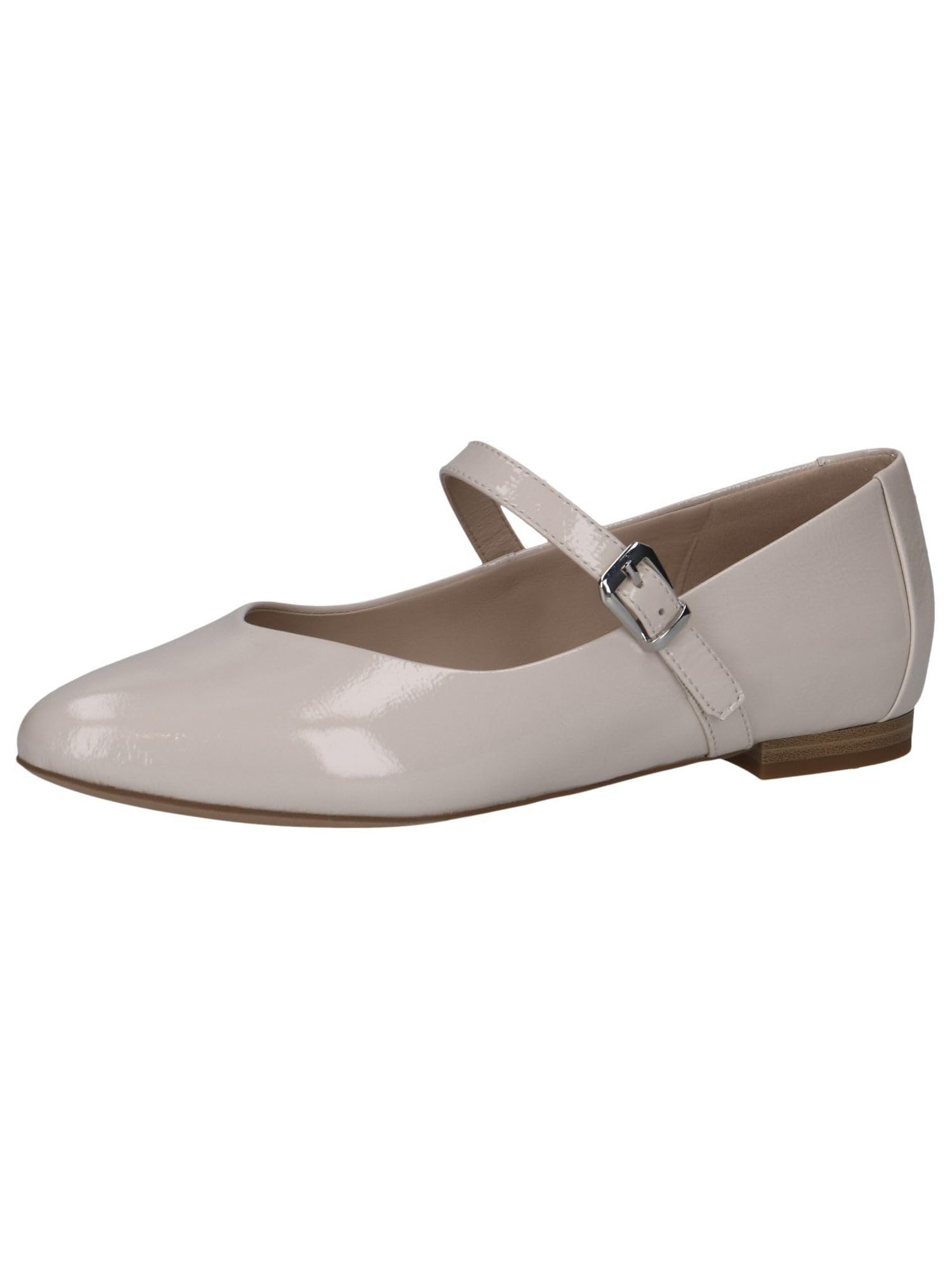 CAPRICE Women Ballet Flats Leather with Velcro Closure, Cream (Snow Naplak), 6.5 UK