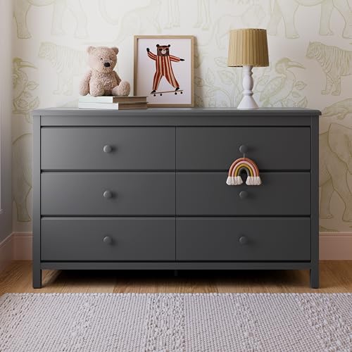 Image of Storkcraft Alpine 6-Drawer Dresser (Gray) - GREENGUARD Gold Certified, Gray Dresser for Bedroom, Kids & Nursery Storage Drawers, Safety Interlocking Drawers, Pre-Installed Tracks, Kids Bedroom
