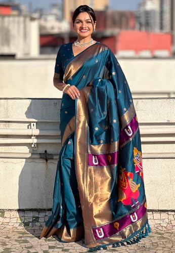 Image of SGF11 Women's Kanjivaram Paithani Silk Saree With Unstitched Blouse Piece